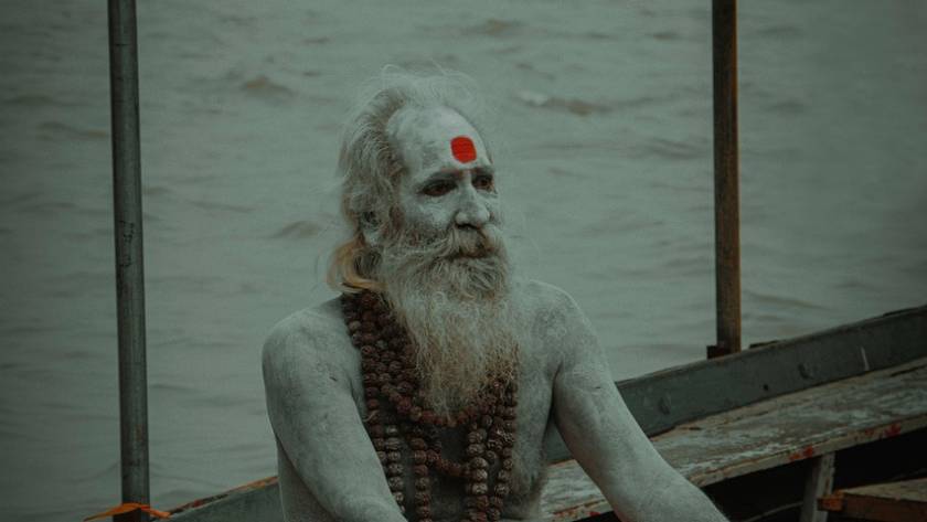 A sadhu meditating