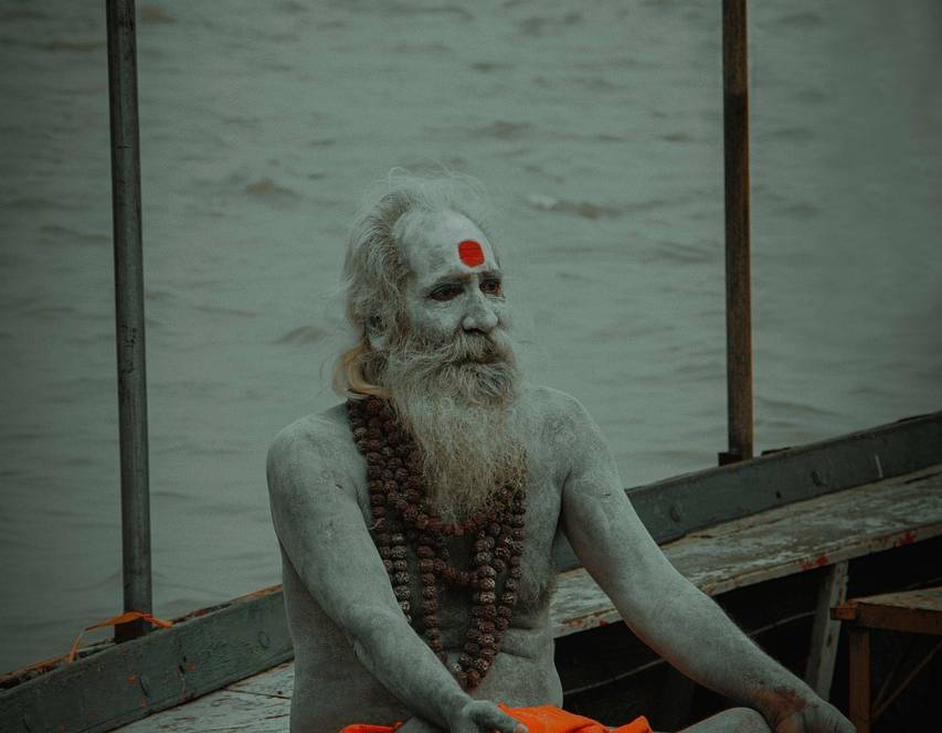 A sadhu meditating